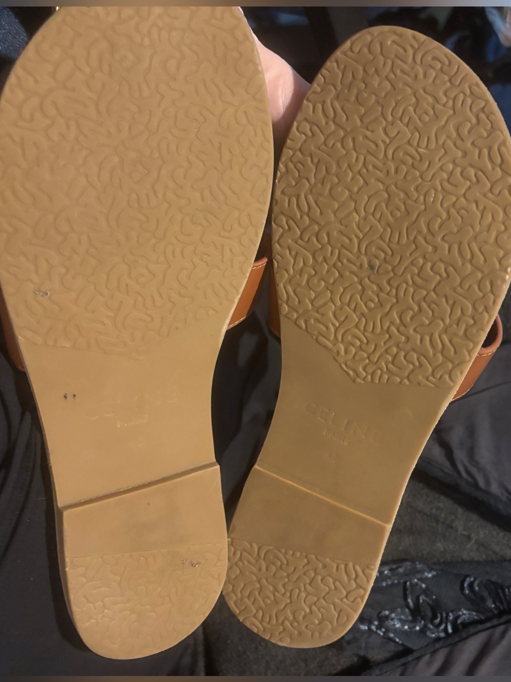 Celine Tan and Brown Calfskin Leather Slide Sandals - Picture 3 of 7